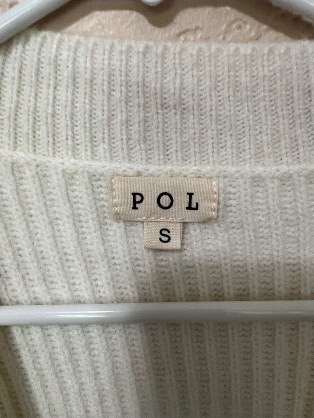 POL White V-Neck Balloon Sleeve Knit Sweater P2P 24” - Picture 3 of 5